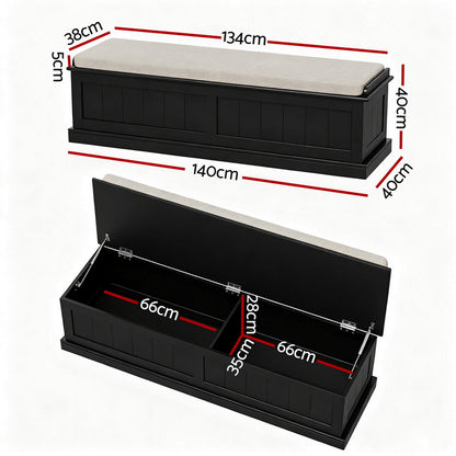Artiss Storage Ottoman Blanket Box 140cm Fluted Black-Furniture &gt; Living Room &gt; Ottomans &amp; Footstools-PEROZ Accessories