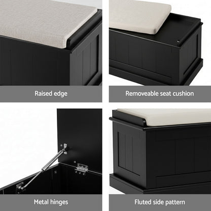 Artiss Storage Ottoman Blanket Box 140cm Fluted Black-Furniture &gt; Living Room &gt; Ottomans &amp; Footstools-PEROZ Accessories