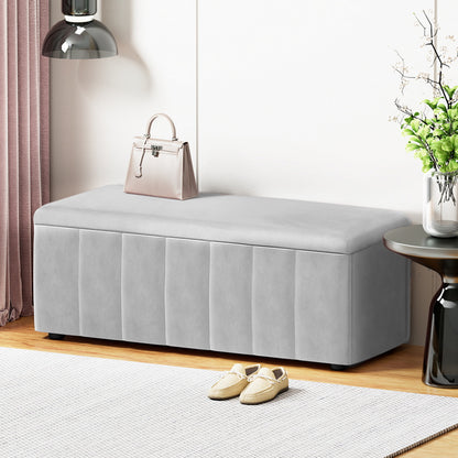 Artiss Storage Ottoman Blanket Box Velvet Grey 103cm-Furniture &gt; Living Room &gt; Ottomans &amp; Footstools-PEROZ Accessories