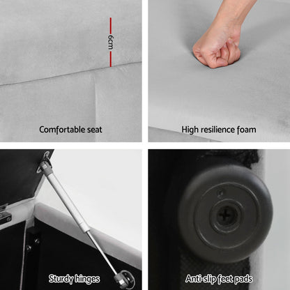 Artiss Storage Ottoman Blanket Box Velvet Grey 103cm-Furniture &gt; Living Room &gt; Ottomans &amp; Footstools-PEROZ Accessories