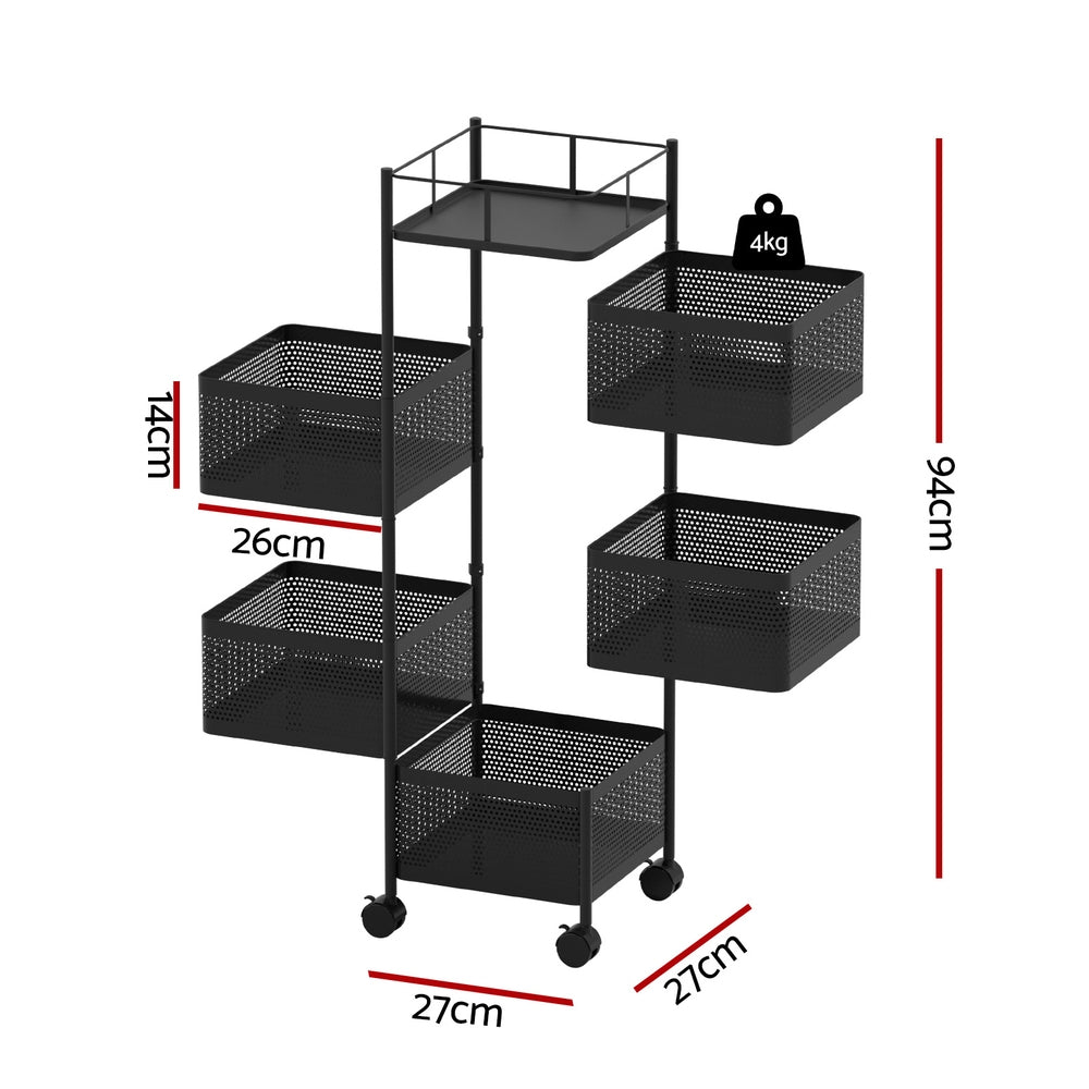 Artiss Storage Trolley Kitchen Cart 5 Tiers Storage Rack Black-Furniture &gt; Dining &gt; Kitchen &amp; Dining Trolleys-PEROZ Accessories