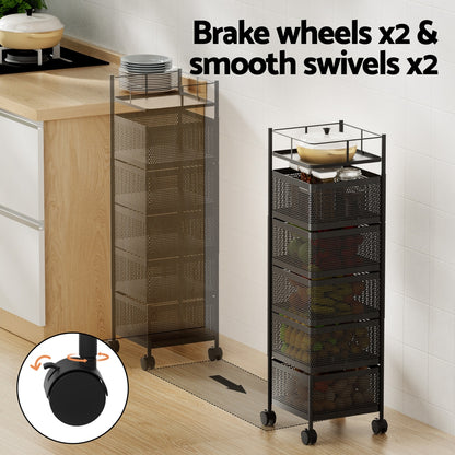 Artiss Storage Trolley Kitchen Cart 5 Tiers Storage Rack Black-Furniture &gt; Dining &gt; Kitchen &amp; Dining Trolleys-PEROZ Accessories