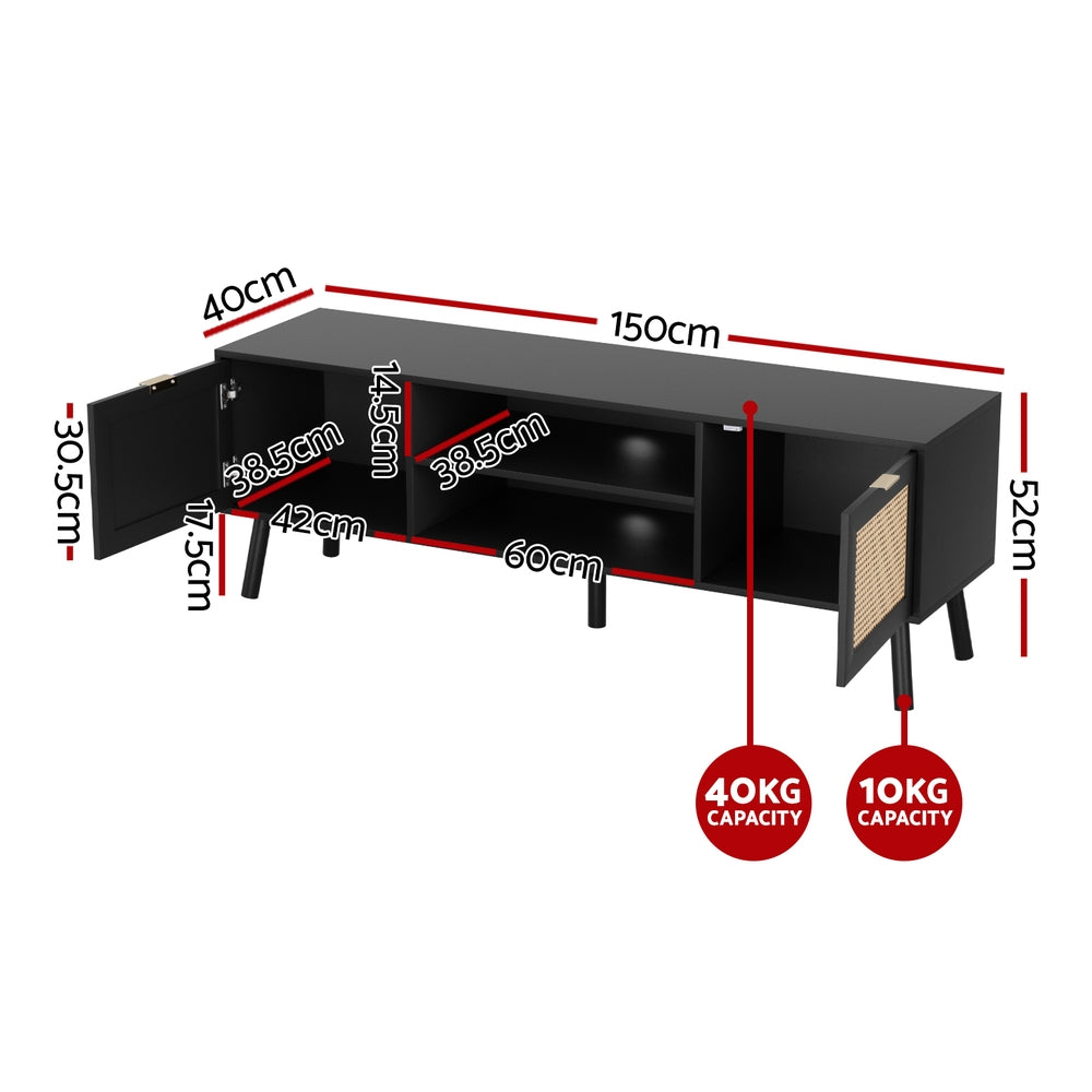 Artiss TV Unit 150cm Storage Cabinet Black-Furniture > Living Room > TV Units-PEROZ Accessories