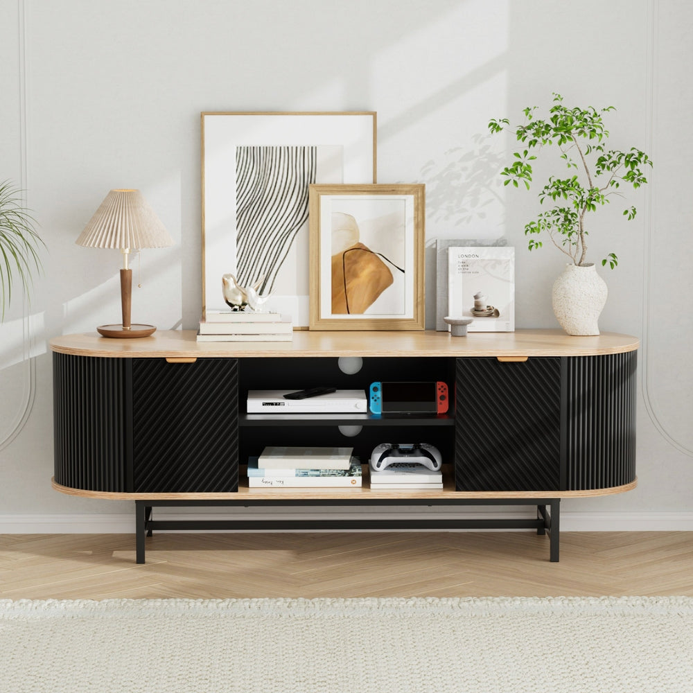 Artiss TV Unit Entertainment Unit Storage Cabinet Black Pine-Furniture &gt; Living Room &gt; TV Units-PEROZ Accessories
