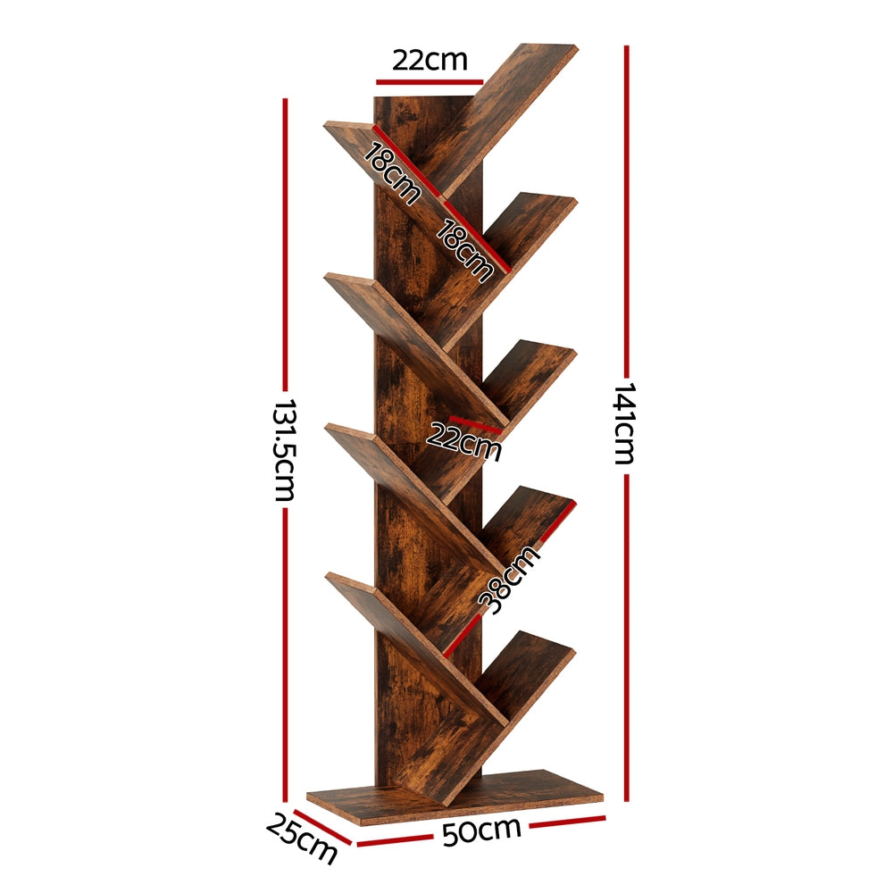 Artiss Tree Bookshelf 9 Tiers Walnut-Furniture &gt; Living Room &gt; Bookcases &amp; Shelves-PEROZ Accessories