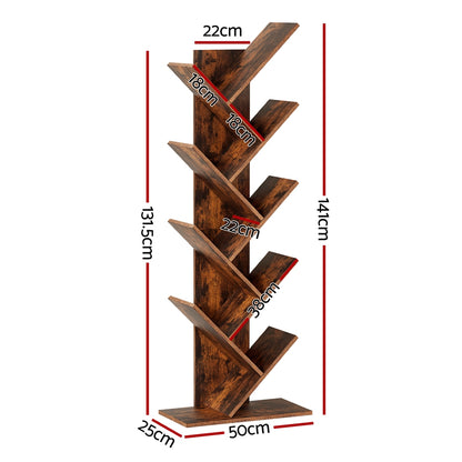 Artiss Tree Bookshelf 9 Tiers Walnut-Furniture &gt; Living Room &gt; Bookcases &amp; Shelves-PEROZ Accessories