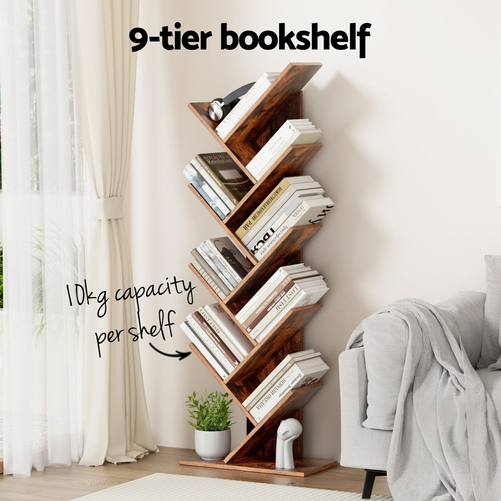 Artiss Tree Bookshelf 9 Tiers Walnut-Furniture &gt; Living Room &gt; Bookcases &amp; Shelves-PEROZ Accessories