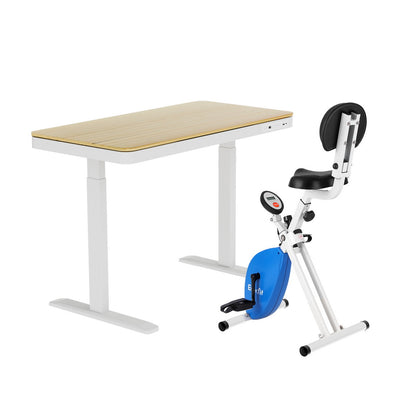 Artiss Under Desk Folding X-Bike with 120cm Automatic Standing Desk Magnetic Resistance Oak-Furniture &gt; Office &gt; Desks-PEROZ Accessories