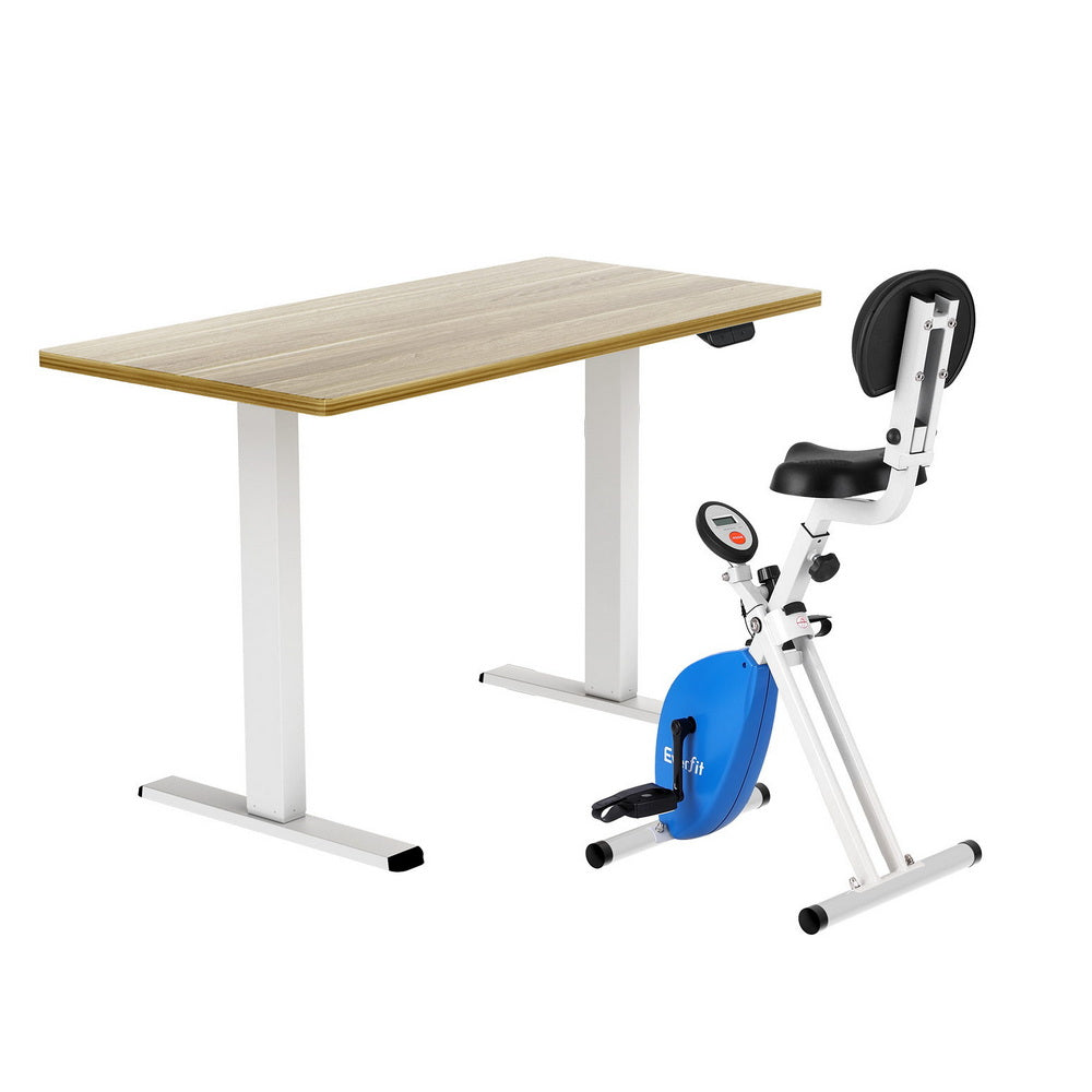 Artiss Under Desk Folding X-Bike with 140cm Automatic Standing Desk Magnetic Resistance Oak-Furniture &gt; Office &gt; Desks-PEROZ Accessories