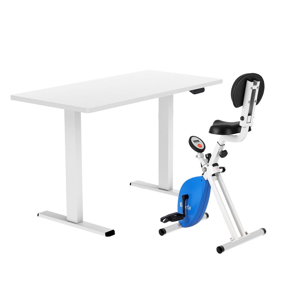 Artiss Under Desk Folding X-Bike with 140cm Automatic Standing Desk Magnetic Resistance White-Furniture &gt; Office &gt; Desks-PEROZ Accessories