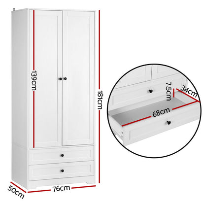Artiss Wardrobe Clothes Closet Storage Organizer with 2 Doors White-Home &amp; Garden > Storage > Clothing &amp; Wardrobe Storage-PEROZ Accessories