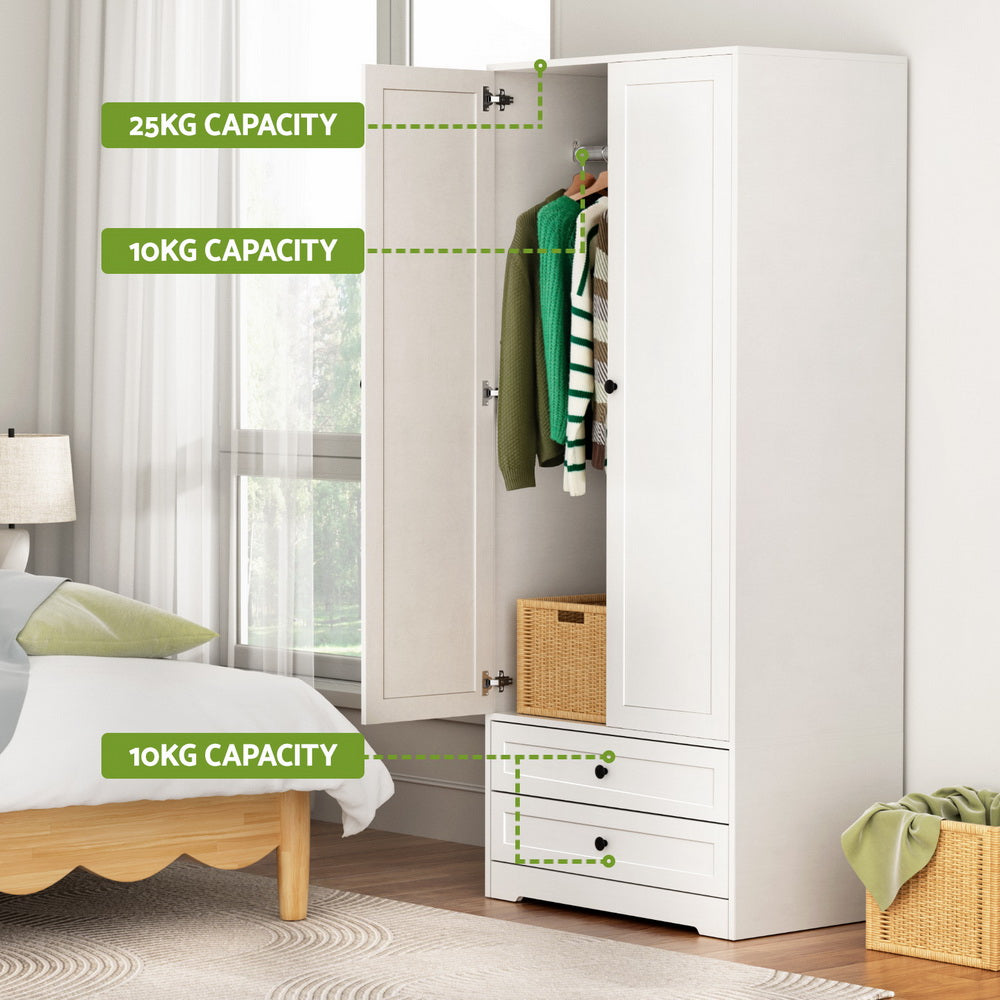 Artiss Wardrobe Clothes Closet Storage Organizer with 2 Doors White-Home &amp; Garden > Storage > Clothing &amp; Wardrobe Storage-PEROZ Accessories
