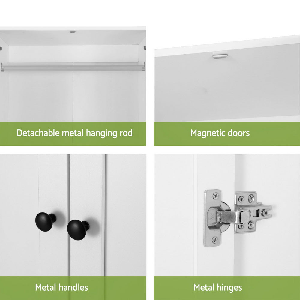 Artiss Wardrobe Clothes Closet Storage Organizer with 2 Doors White-Home &amp; Garden > Storage > Clothing &amp; Wardrobe Storage-PEROZ Accessories