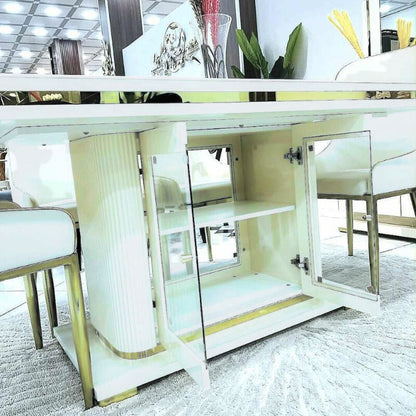 Asta Luxury Tempered Glass Top High Gloss Dining Table with Storage Cabinet-Furniture &gt; Dining &gt; Dining Tables-PEROZ Accessories