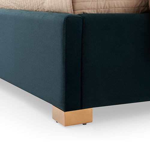 Austin Bed Frame Polyester Turquoise Fabric Padded Upholstery High Quality Slats Polished Stainless Steel Feet-Furniture > Bedroom > Beds &amp; Bed Frames-PEROZ Accessories