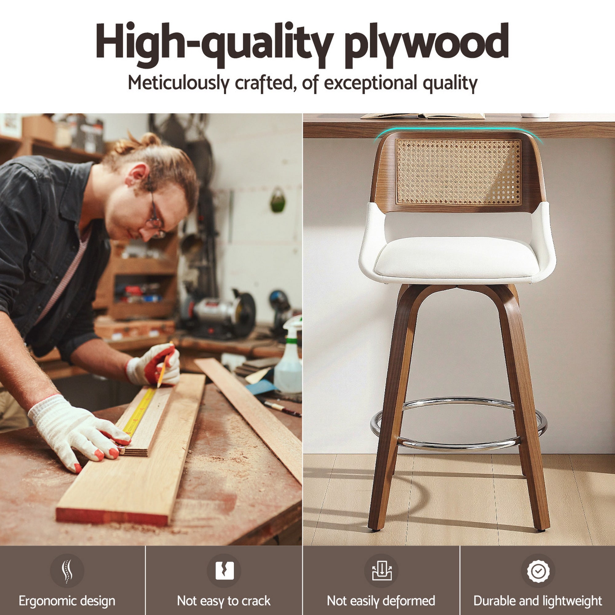 Artiss Wooden Bar Stools Swivel Kitchen Counter Stool Chair 60cm Seat Height-Furniture > Bar Stools &amp; Chairs > Table &amp; Bar Stools-PEROZ Accessories
