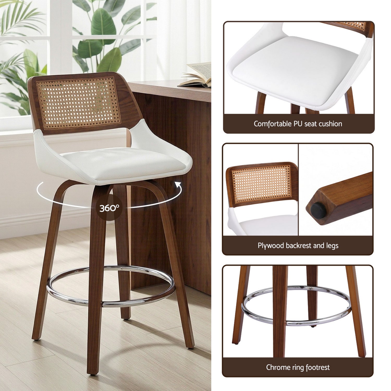 Artiss Wooden Bar Stools Swivel Kitchen Counter Stool Chair 60cm Seat Height-Furniture > Bar Stools &amp; Chairs > Table &amp; Bar Stools-PEROZ Accessories