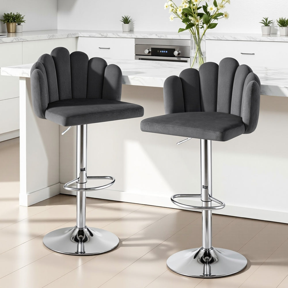 Artiss Bar Stool X2 Kitchen Dining Counter Gaslift Chair Adjustable Velvet Grey-Furniture &gt; Bar Stools &amp; Chairs &gt; Table &amp; Bar Stools-PEROZ Accessories