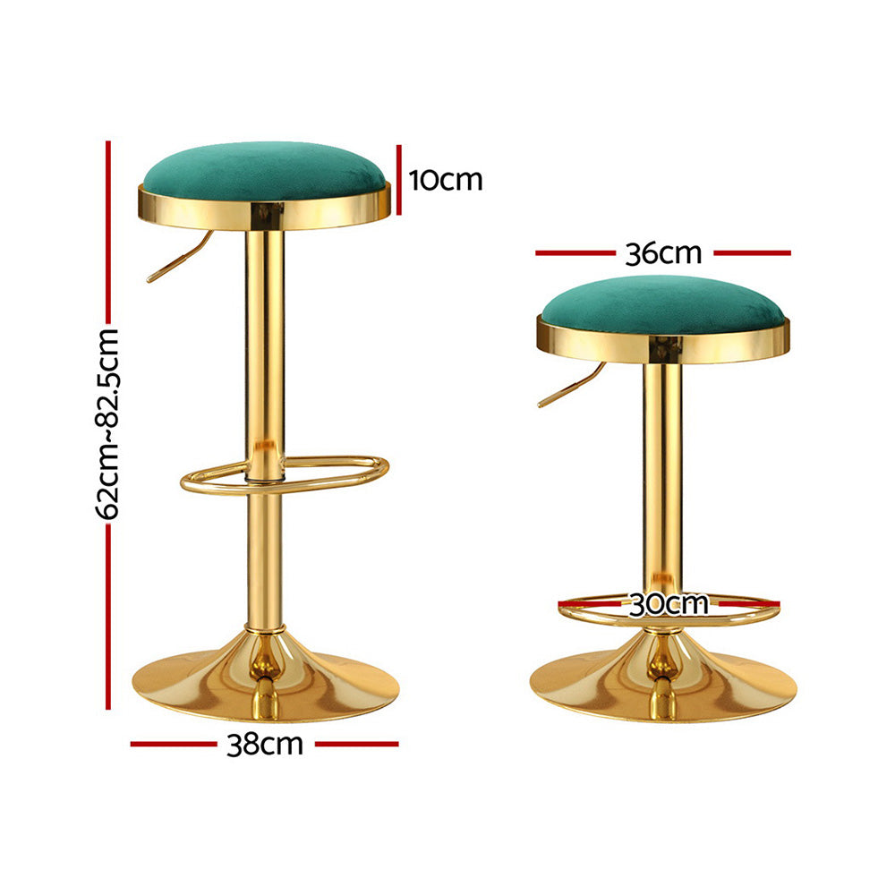 2x Artiss Bar Stools Kitchen Dining Chairs Velvet Padded Stool Green-Furniture &gt; Bar Stools &amp; Chairs &gt; Table &amp; Bar Stools-PEROZ Accessories