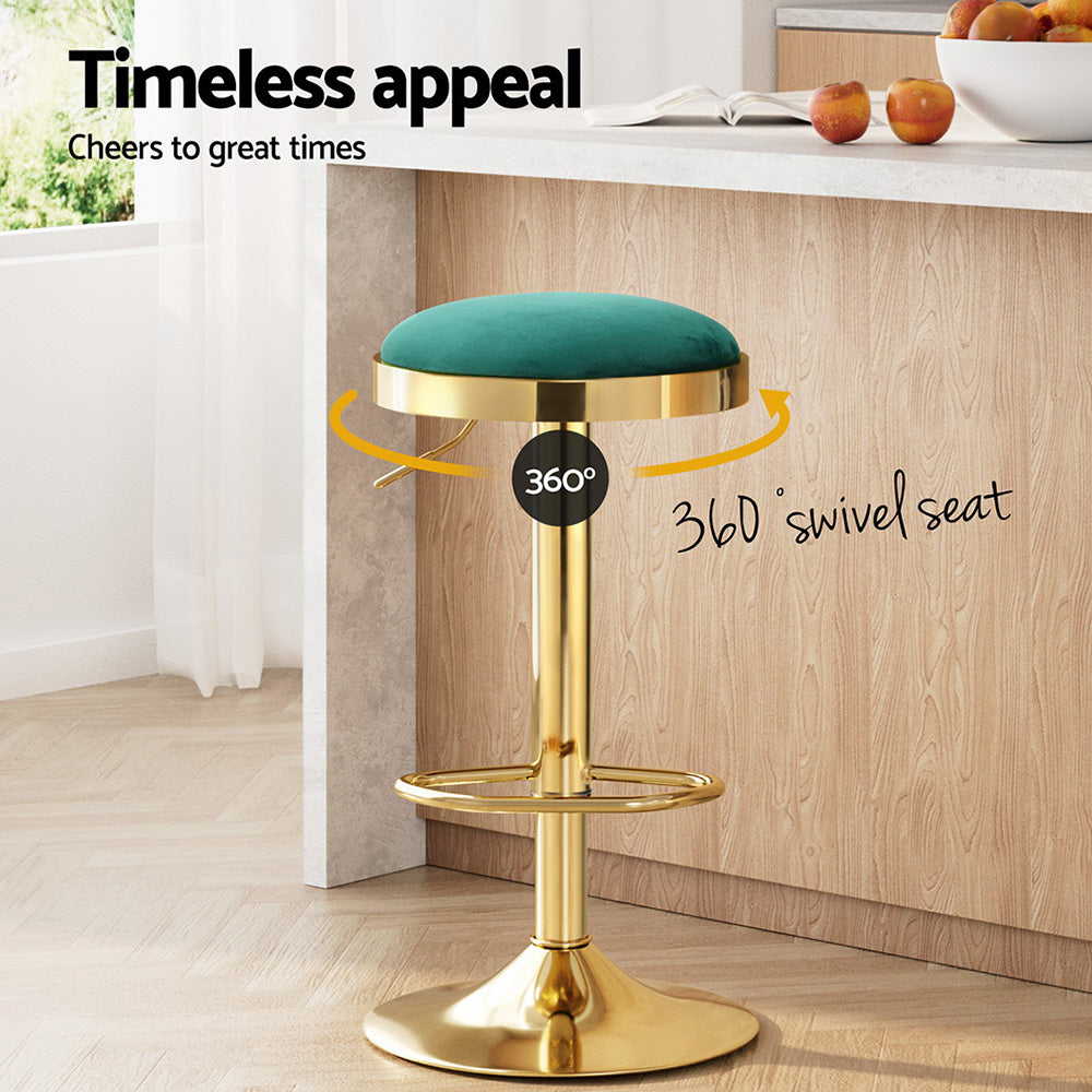 2x Artiss Bar Stools Kitchen Dining Chairs Velvet Padded Stool Green-Furniture &gt; Bar Stools &amp; Chairs &gt; Table &amp; Bar Stools-PEROZ Accessories