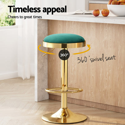 2x Artiss Bar Stools Kitchen Dining Chairs Velvet Padded Stool Green-Furniture &gt; Bar Stools &amp; Chairs &gt; Table &amp; Bar Stools-PEROZ Accessories
