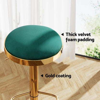 2x Artiss Bar Stools Kitchen Dining Chairs Velvet Padded Stool Green-Furniture &gt; Bar Stools &amp; Chairs &gt; Table &amp; Bar Stools-PEROZ Accessories