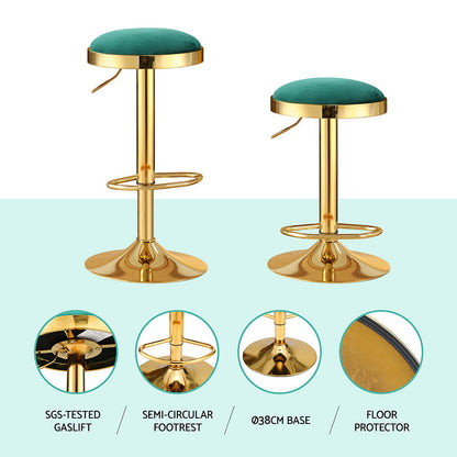 2x Artiss Bar Stools Kitchen Dining Chairs Velvet Padded Stool Green-Furniture &gt; Bar Stools &amp; Chairs &gt; Table &amp; Bar Stools-PEROZ Accessories