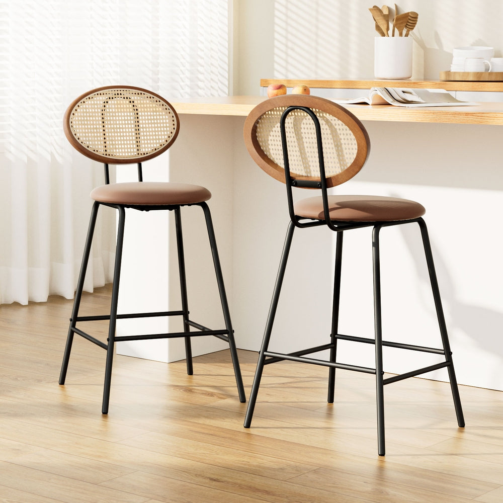 Artiss 2x Bar Stools PU Leather Stools Brown-Furniture &gt; Bar Stools &amp; Chairs-PEROZ Accessories