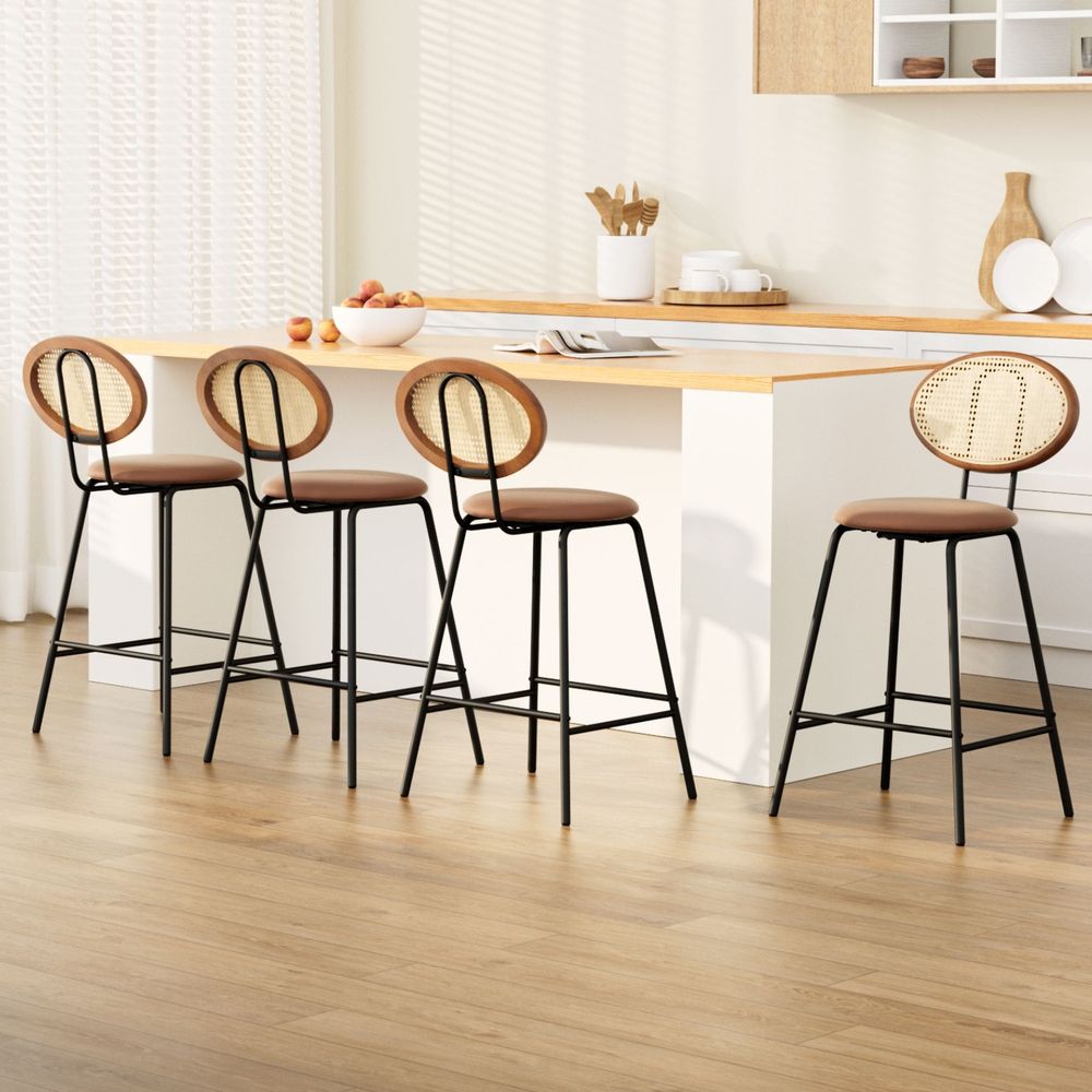 Artiss 4x Bar Stools PU Leather Stools Brown-Furniture > Bar Stools &amp; Chairs > Table &amp; Bar Stools-PEROZ Accessories