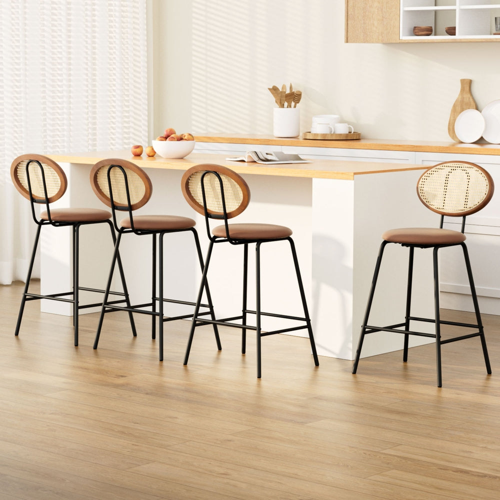Artiss 4x Bar Stools PU Leather Stools Brown-Furniture &gt; Bar Stools &amp; Chairs &gt; Table &amp; Bar Stools-PEROZ Accessories