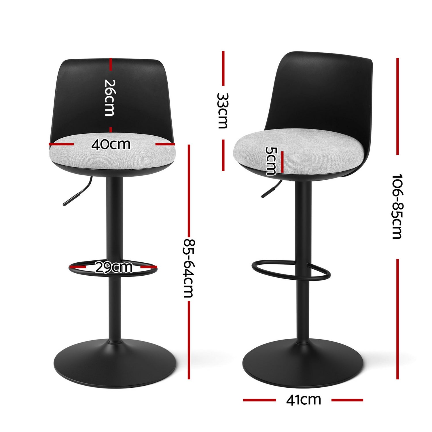 Artiss 2x Bar Stools Kitchen Swivel Gas Lift Counter Dining Chair Curved Black-Furniture > Bar Stools &amp; Chairs > Table &amp; Bar Stools-PEROZ Accessories