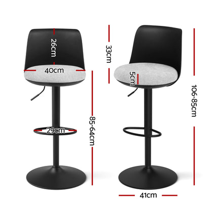 Artiss 2x Bar Stools Kitchen Swivel Gas Lift Counter Dining Chair Curved Black-Furniture > Bar Stools &amp; Chairs > Table &amp; Bar Stools-PEROZ Accessories