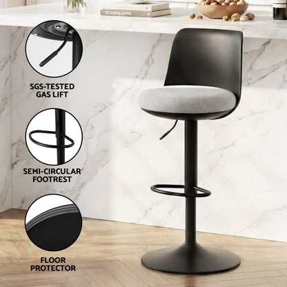 Artiss 2x Bar Stools Kitchen Swivel Gas Lift Counter Dining Chair Curved Black-Furniture > Bar Stools &amp; Chairs > Table &amp; Bar Stools-PEROZ Accessories