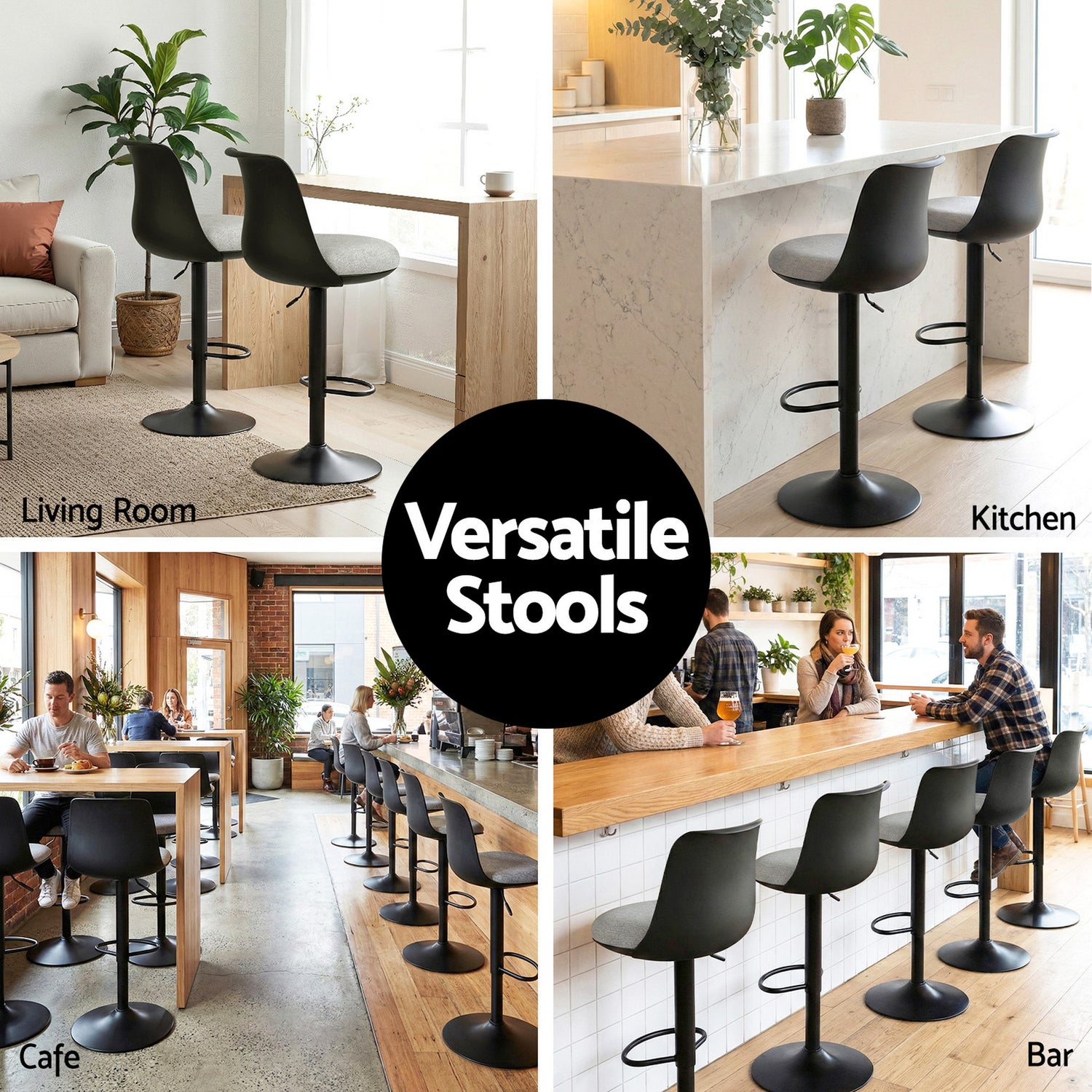 Artiss 2x Bar Stools Kitchen Swivel Gas Lift Counter Dining Chair Curved Black-Furniture > Bar Stools &amp; Chairs > Table &amp; Bar Stools-PEROZ Accessories
