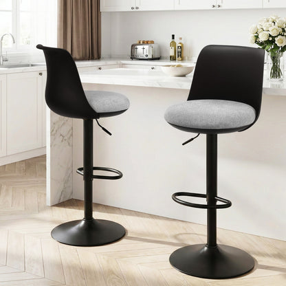 Artiss 2x Bar Stools Kitchen Swivel Gas Lift Counter Dining Chair Curved Black-Furniture > Bar Stools &amp; Chairs > Table &amp; Bar Stools-PEROZ Accessories