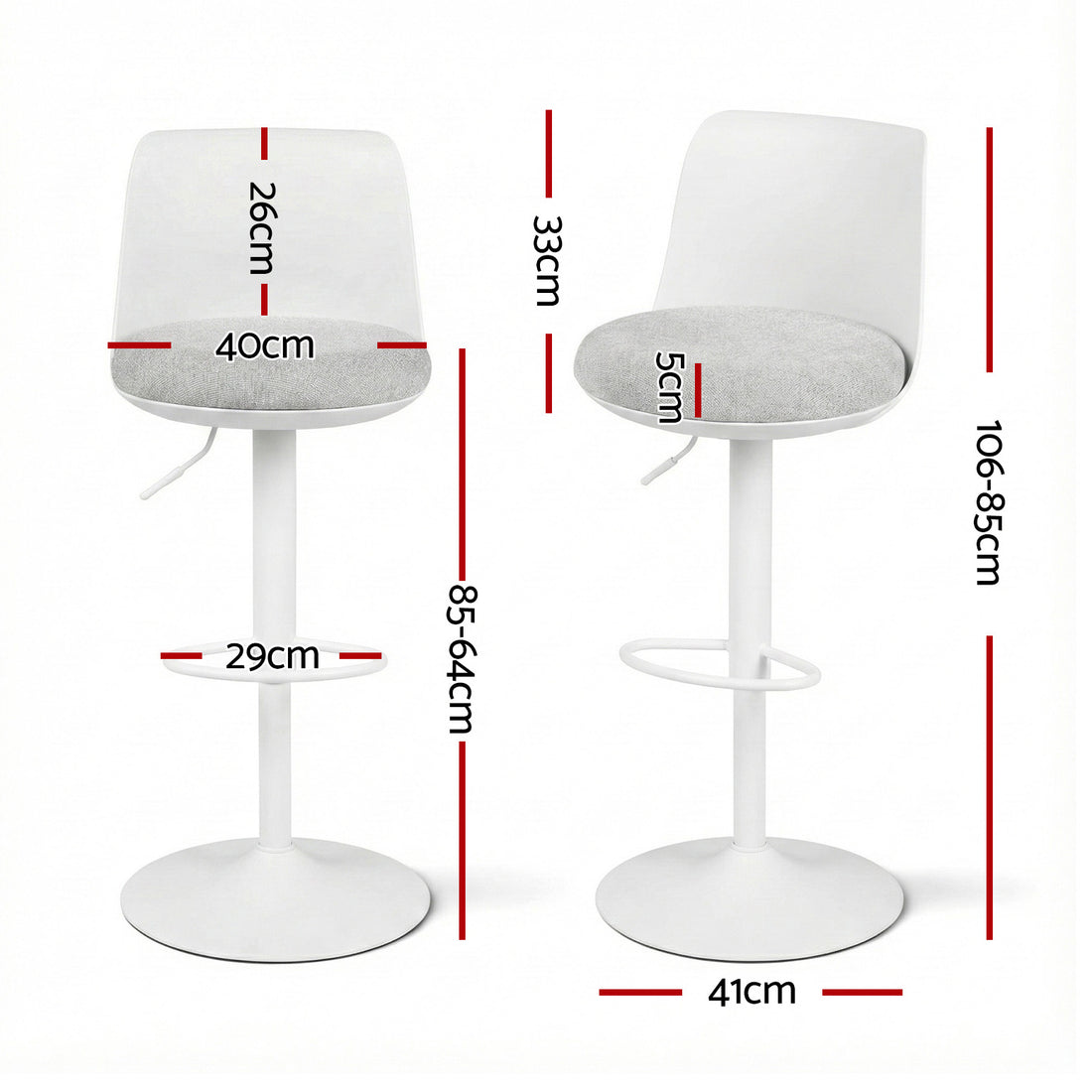 Artiss 2x Bar Stools Kitchen Swivel Gas Lift Counter Dining Chair Curved White-Furniture > Bar Stools &amp; Chairs > Table &amp; Bar Stools-PEROZ Accessories