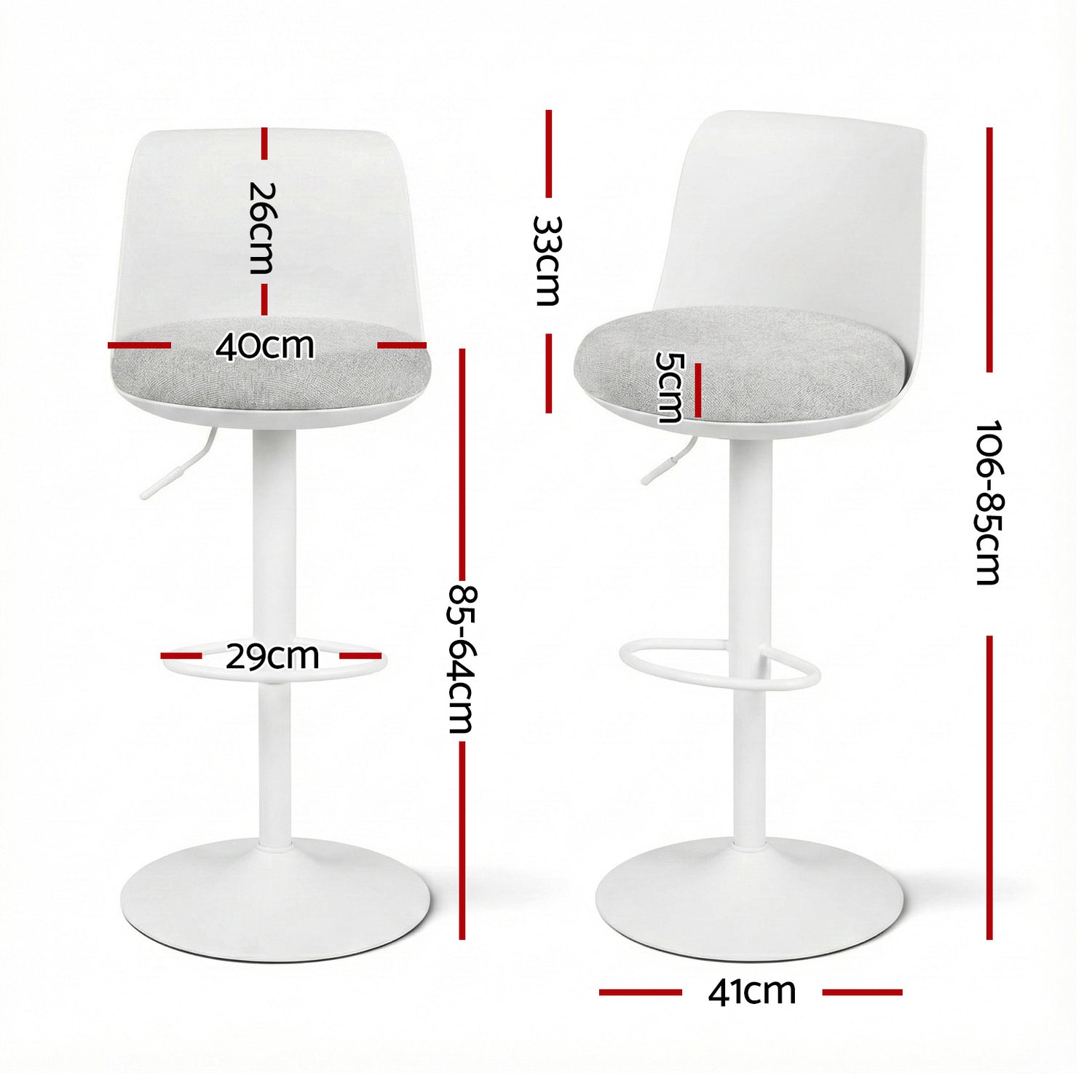 Artiss 2x Bar Stools Kitchen Swivel Gas Lift Counter Dining Chair Curved White-Furniture > Bar Stools &amp; Chairs > Table &amp; Bar Stools-PEROZ Accessories