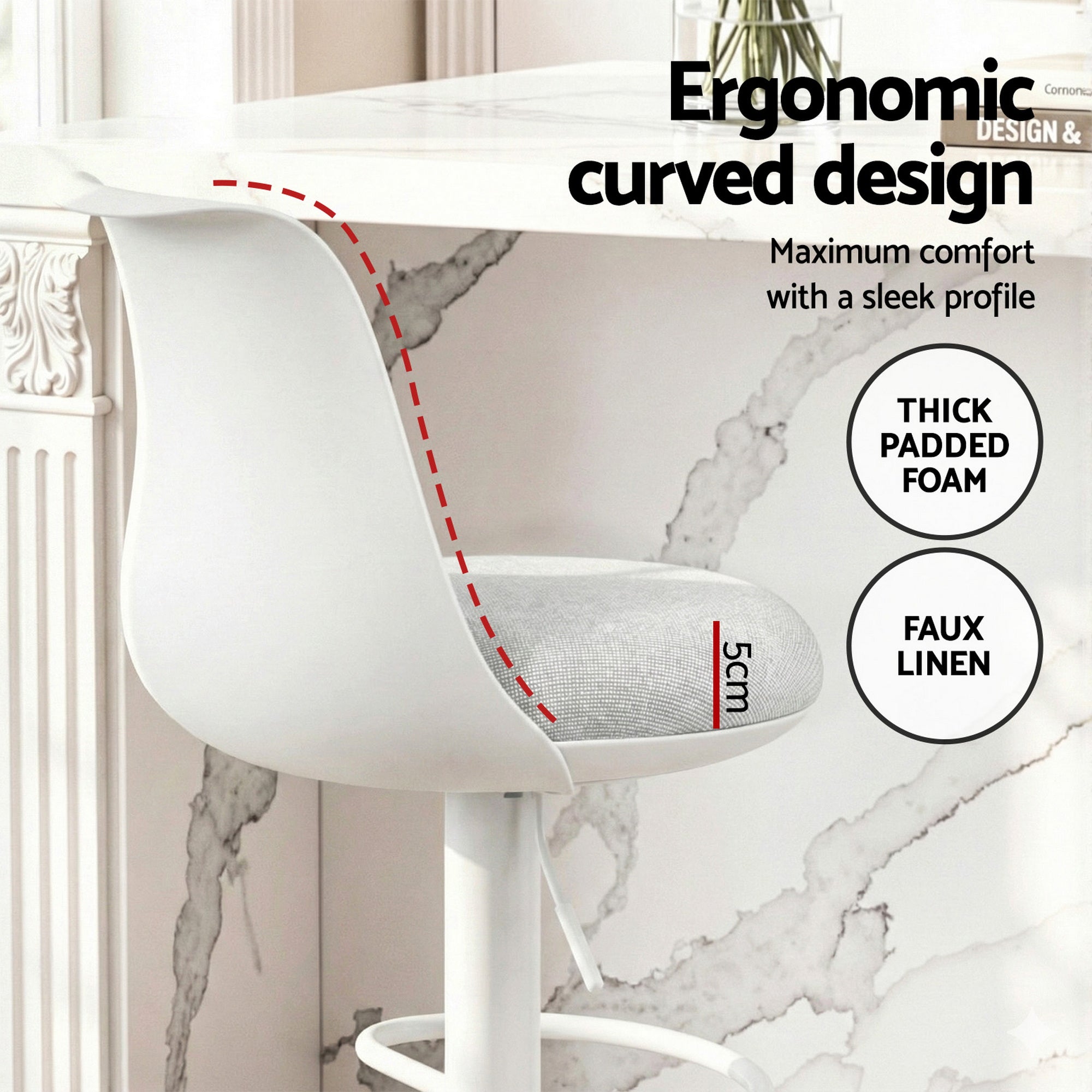 Artiss 4x Bar Stools Kitchen Swivel Gas Lift Counter Dining Chair Curved White-Furniture > Bar Stools &amp; Chairs > Table &amp; Bar Stools-PEROZ Accessories
