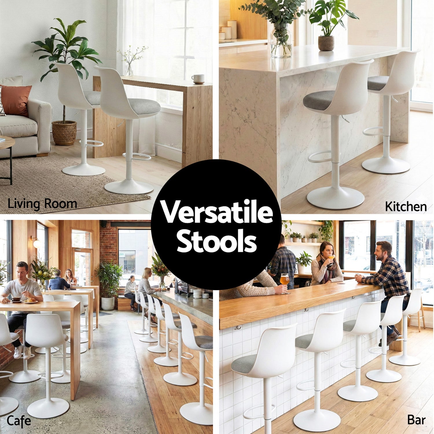 Artiss 4x Bar Stools Kitchen Swivel Gas Lift Counter Dining Chair Curved White-Furniture > Bar Stools &amp; Chairs > Table &amp; Bar Stools-PEROZ Accessories