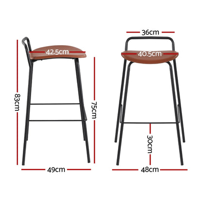 4x Artiss Bar Stools Kitchen Counter Dining Chair Metal Brown-Furniture &gt; Bar Stools &amp; Chairs &gt; Table &amp; Bar Stools-PEROZ Accessories