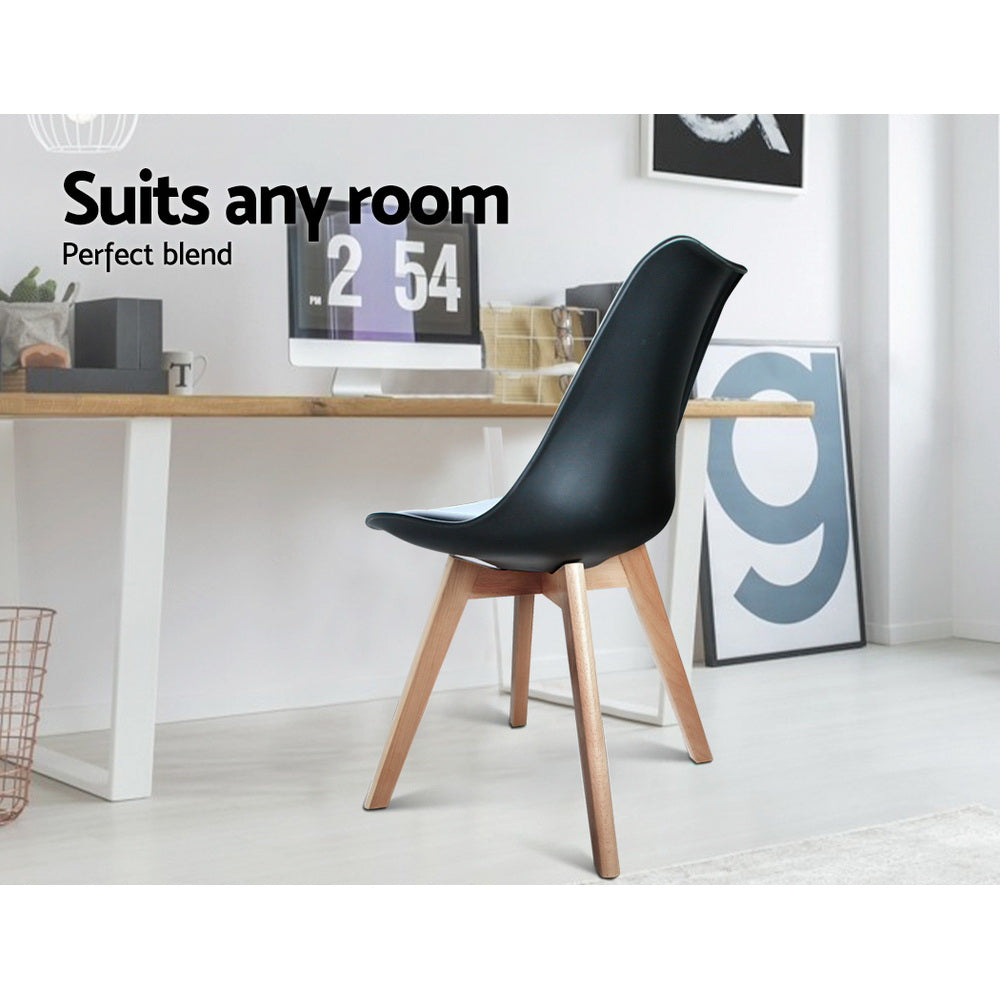 Artiss Dining Chairs Set of 4 Leather Plastic DSW Replica Wooden Black-Dining Chairs-PEROZ Accessories