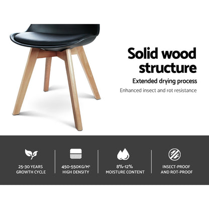 Artiss Dining Chairs Set of 4 Leather Plastic DSW Replica Wooden Black-Dining Chairs-PEROZ Accessories
