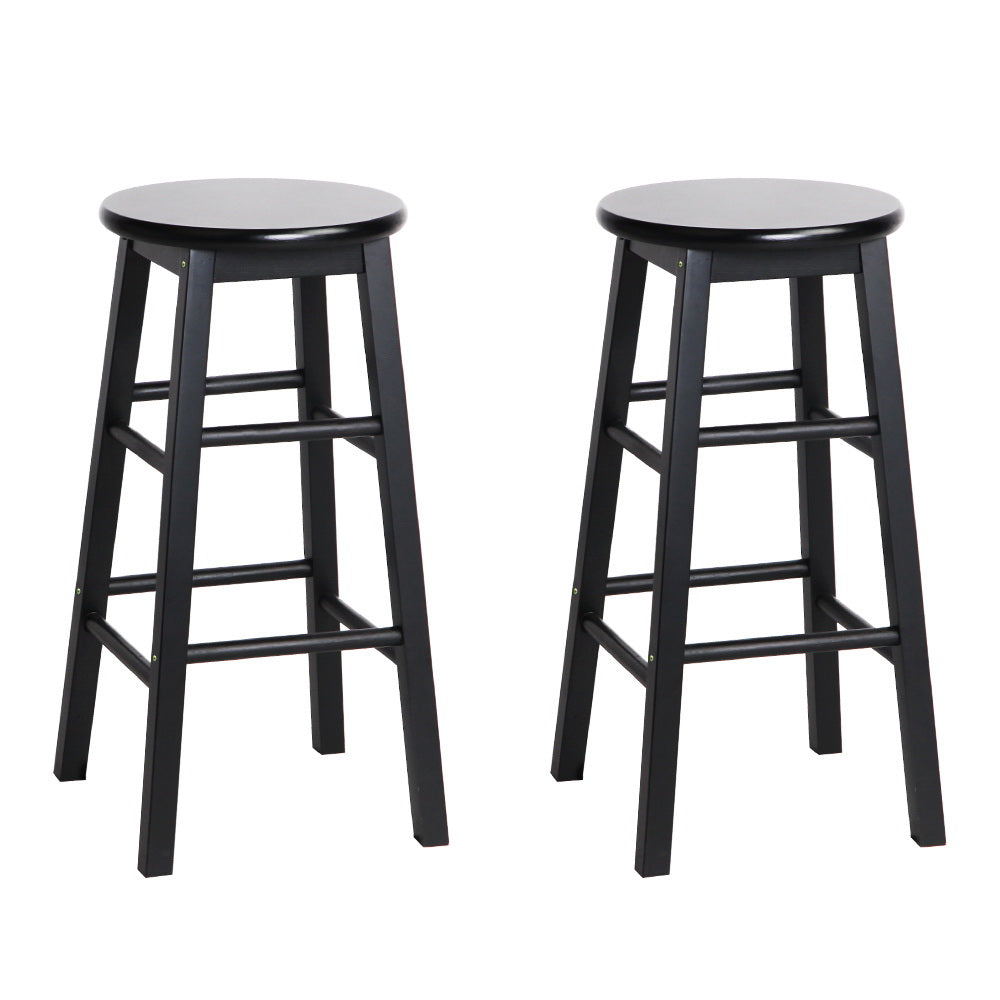 Artiss 2x Bar Stools Round Chairs Wooden Black-Bar Stools-PEROZ Accessories