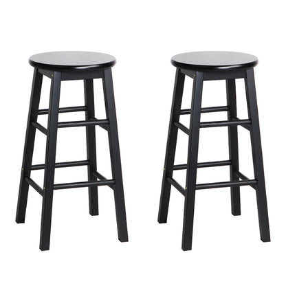 Artiss 2x Bar Stools Round Chairs Wooden Black-Bar Stools-PEROZ Accessories