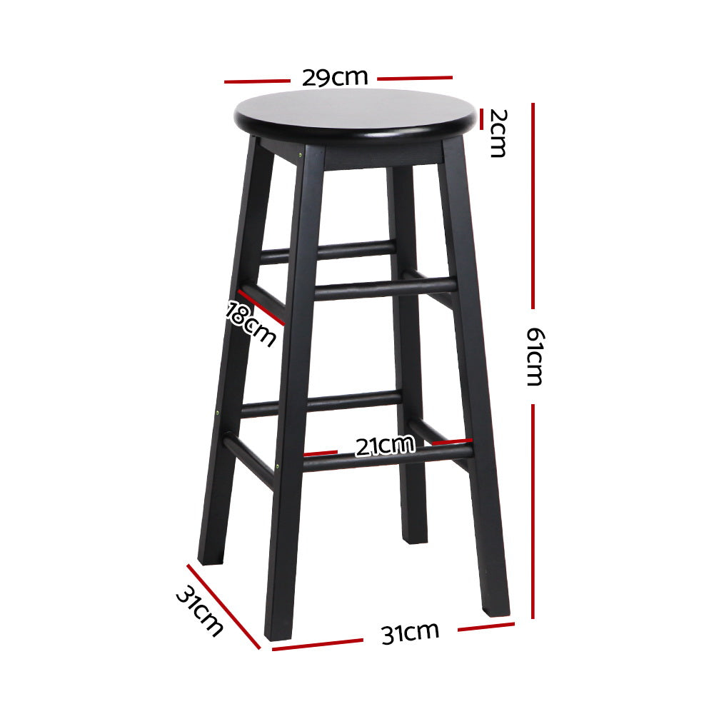 Artiss 2x Bar Stools Round Chairs Wooden Black-Bar Stools-PEROZ Accessories