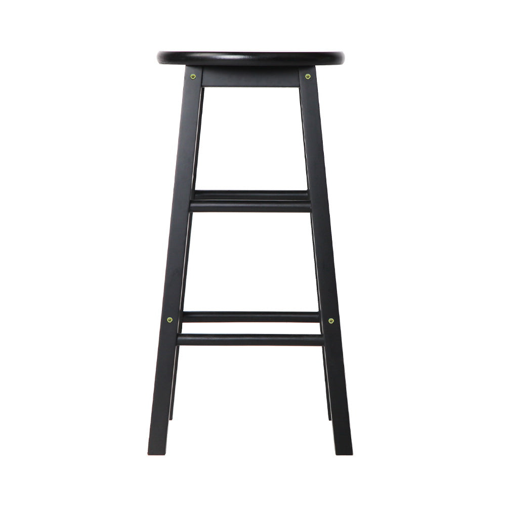 Artiss 2x Bar Stools Round Chairs Wooden Black-Bar Stools-PEROZ Accessories
