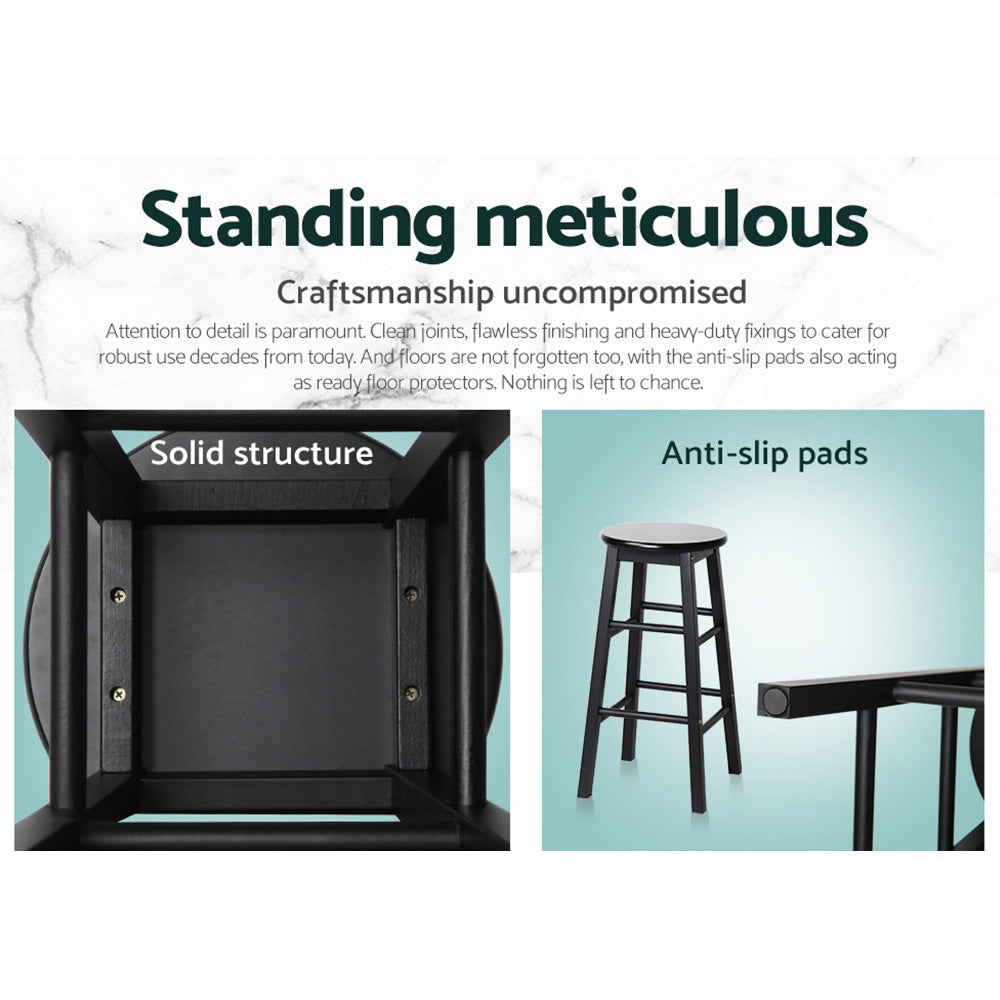 Artiss 2x Bar Stools Round Chairs Wooden Black-Bar Stools-PEROZ Accessories
