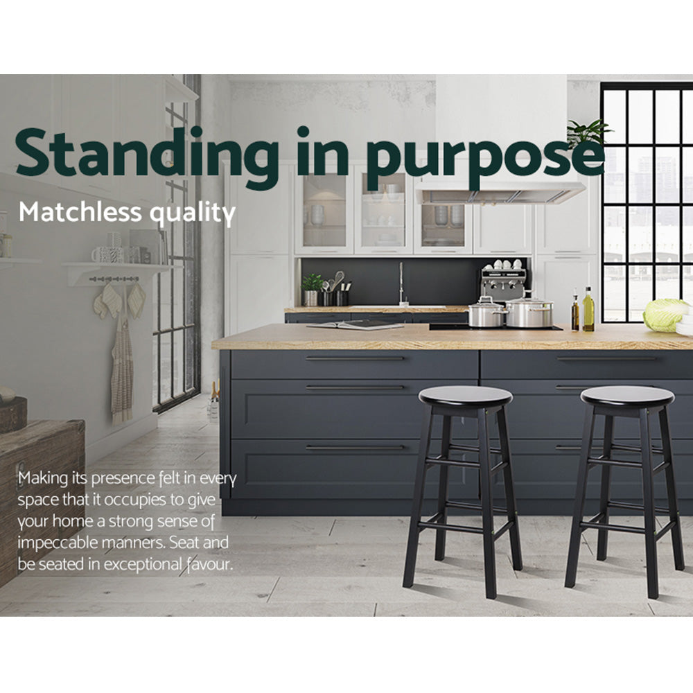 Artiss 2x Bar Stools Round Chairs Wooden Black-Bar Stools-PEROZ Accessories