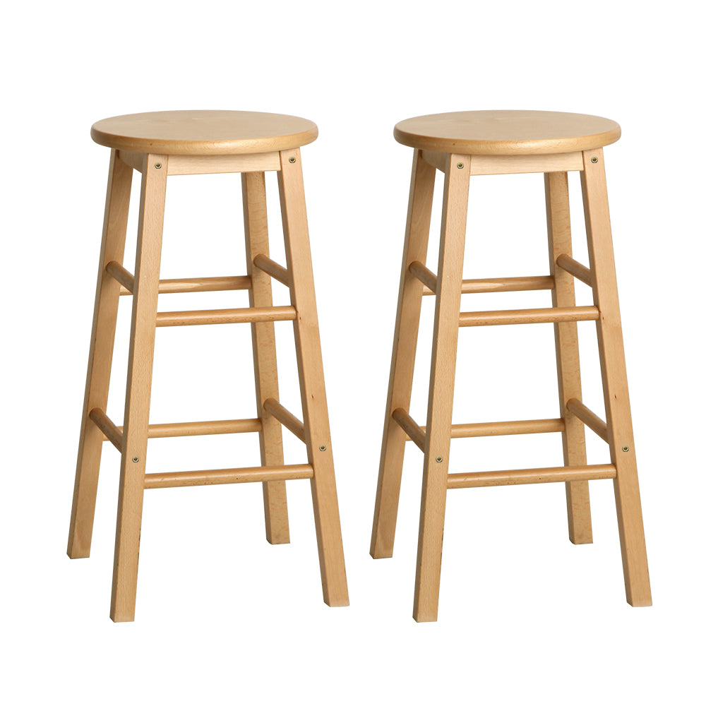 Artiss 2x Bar Stools Round Chairs Wooden Nature-Bar Stools-PEROZ Accessories