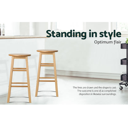 Artiss 2x Bar Stools Round Chairs Wooden Nature-Bar Stools-PEROZ Accessories